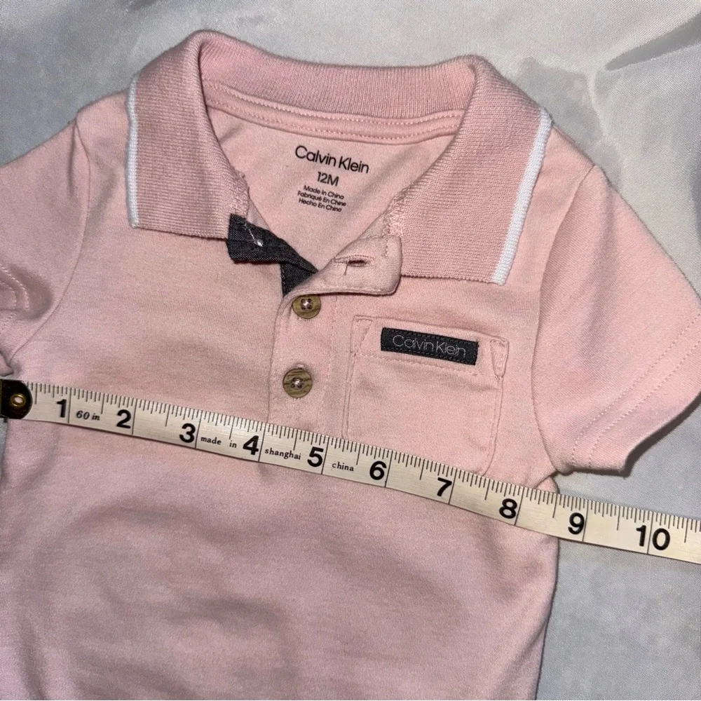 Calvin Klein Baby Pink Polo Onesie Collar‎ Buttons s/s 12 mos Casual Preppy Y2K
